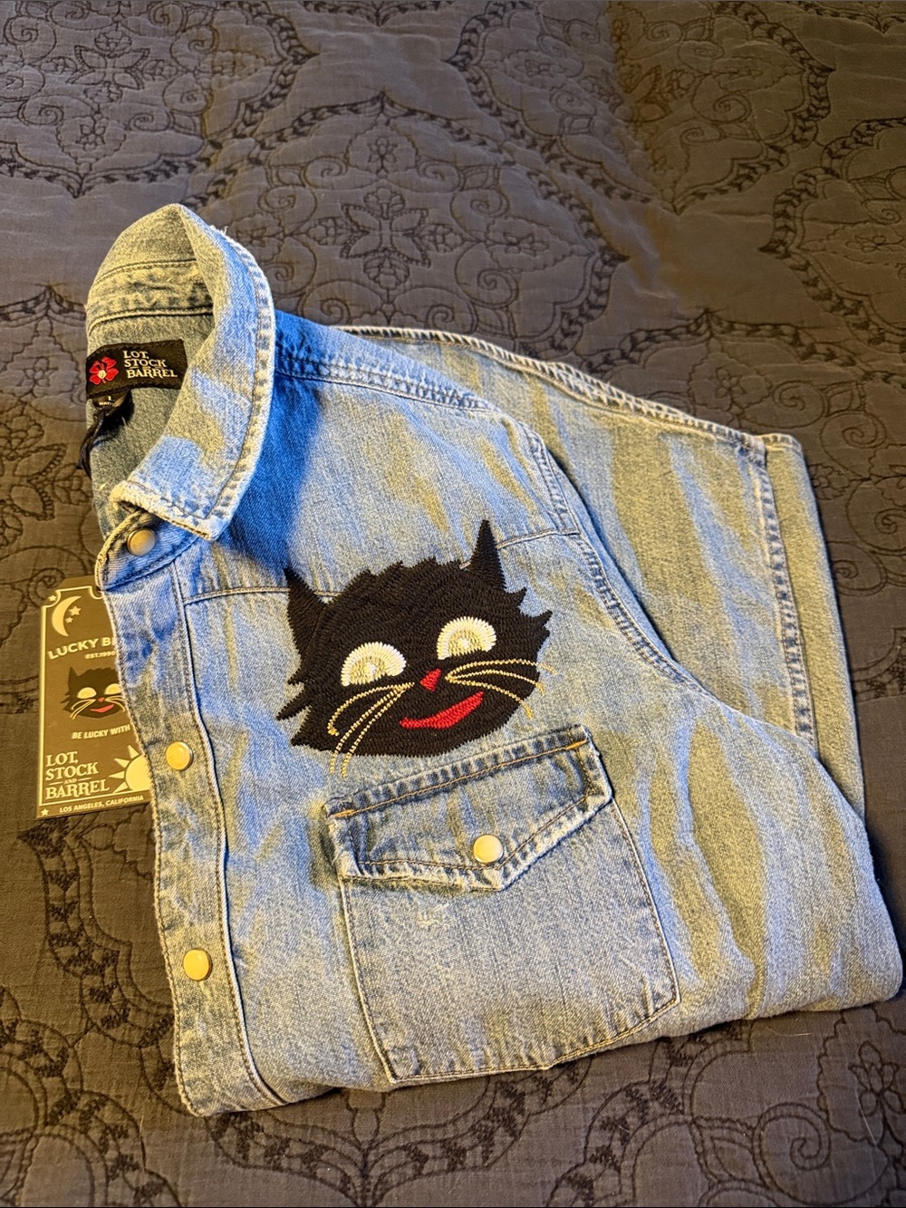 Lucky Brand Lot Stock and Barrel Blue Denim Shirt Sz L RARE